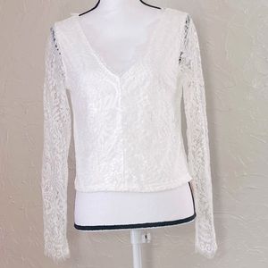 NWT Chicwish white lace long sleeve deep V blouse